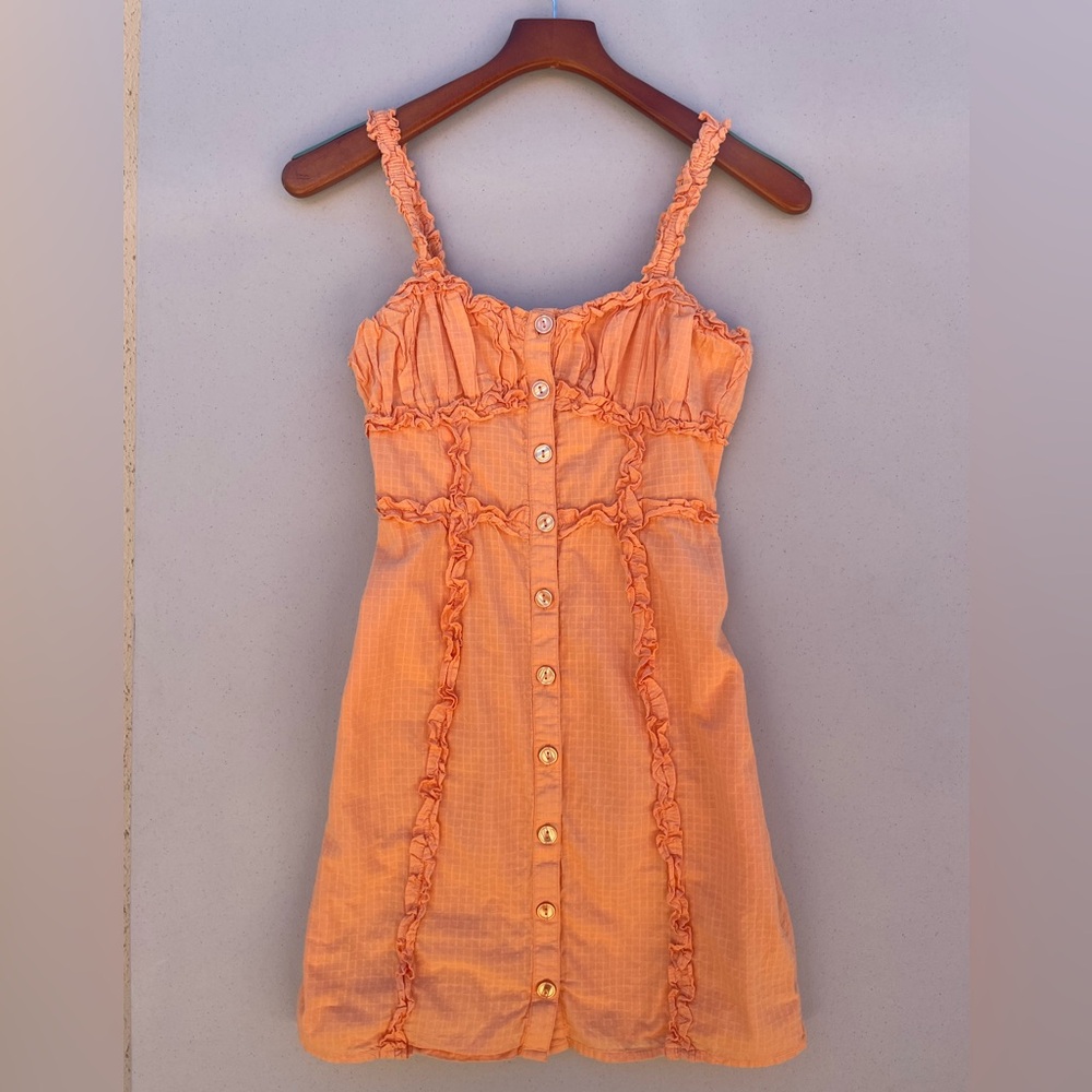 UO London Orange Ruffle Detail Button-Down Mini Dress Size XS - Picture 9 of 11